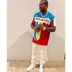 Balmain Paris 1945 Graphic Logo T Shirt Mens Size M Blue Red White Yellow